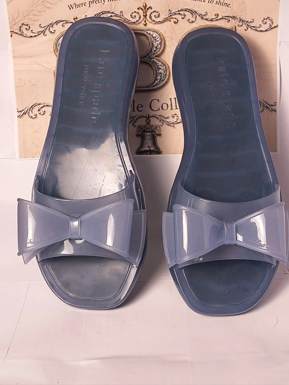 Kate Spade Slate Blue Translucent Jelly Bow Slide Sandals Women's Size 11
